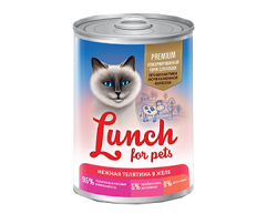 Lunch for pets консерва для кошек телятина в желе профилактика МКБ 400г