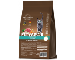 PETVADOR сухой корм для стерилизованных кошек и кастрированных котов индейка/рис 12кг