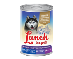 Lunch for pets конcерва для собак средних/крупных пород в желе мясное ассорти рубец 850г